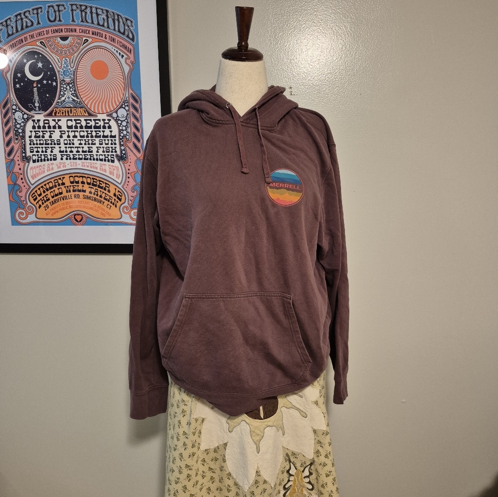Merrell Dusty Purple Maroon Hoodie Sweatshirt Large Kangaroo Pocket